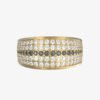 "Men’s yellow gold ring with pure white diamonds and black diamond accents, symbolizing bold strength and timeless elegance."