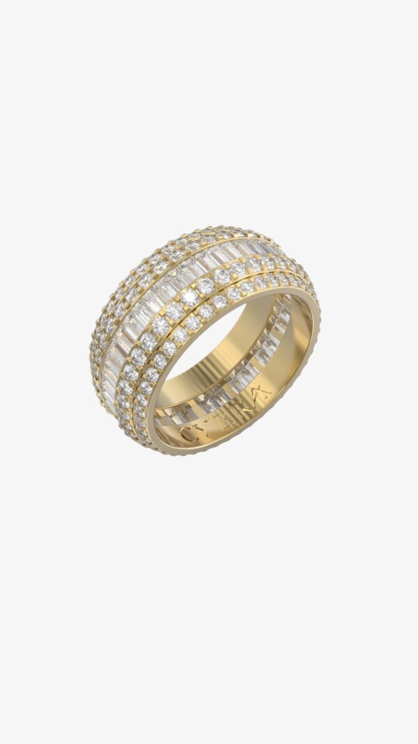 a gold ring with diamonds