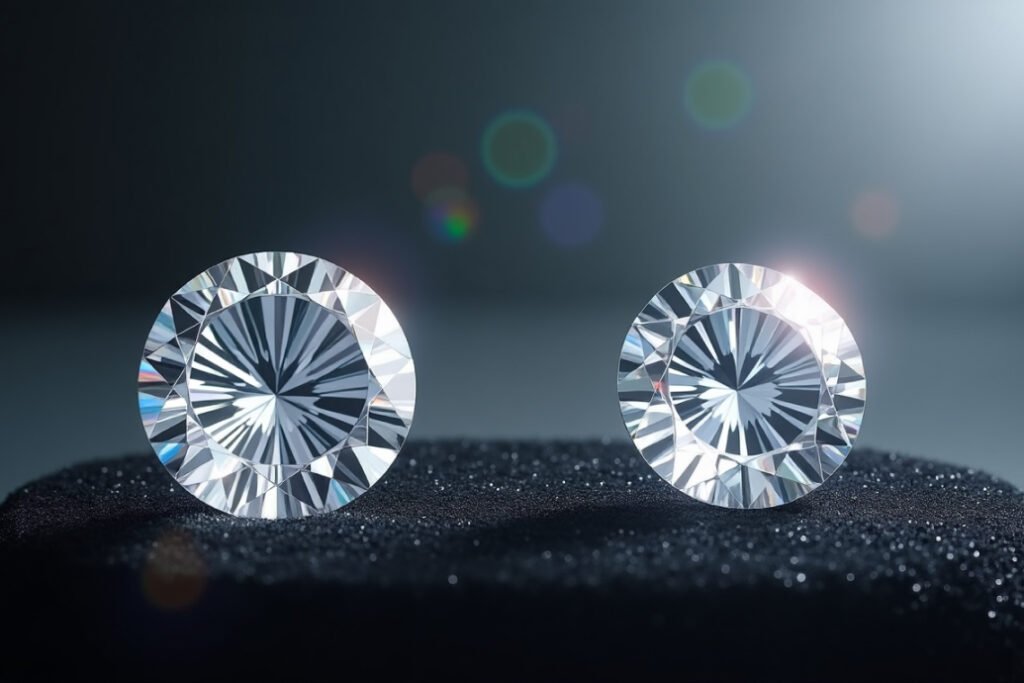 a pair of diamonds on a black surface